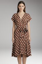 Chic Women's V-Neck Short-Sleeve Dress with Polka Dot Print