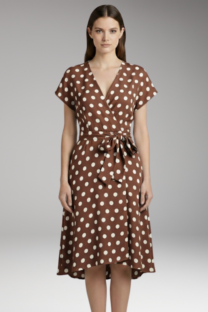 Chic Women's V-Neck Short-Sleeve Dress with Polka Dot Print