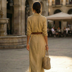 Women's Button Down Shirt Maxi Dress Long Sleeve Collared V Neck Floor Length Casual Slim Fit