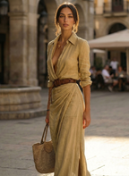 Women's Button Down Shirt Maxi Dress Long Sleeve Collared V Neck Floor Length Casual Slim Fit