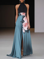 Seraphina | Black Floral Sleeveless A-Line Maxi Dress