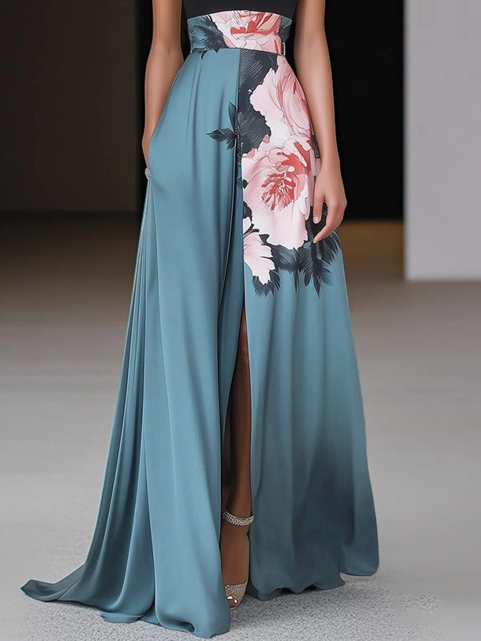 Seraphina | Black Floral Sleeveless A-Line Maxi Dress