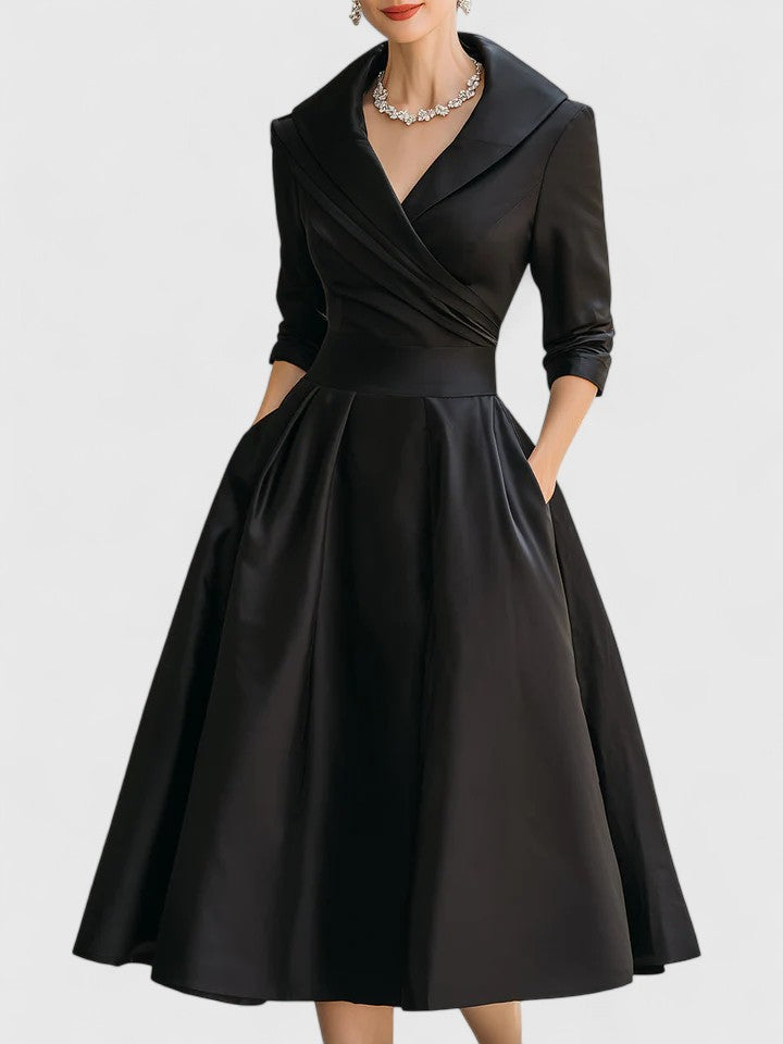 Solène Elegant Midi Dress Black