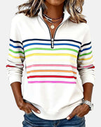 Marlowe | Rainbow Striped Zip-Up Sweatshirt