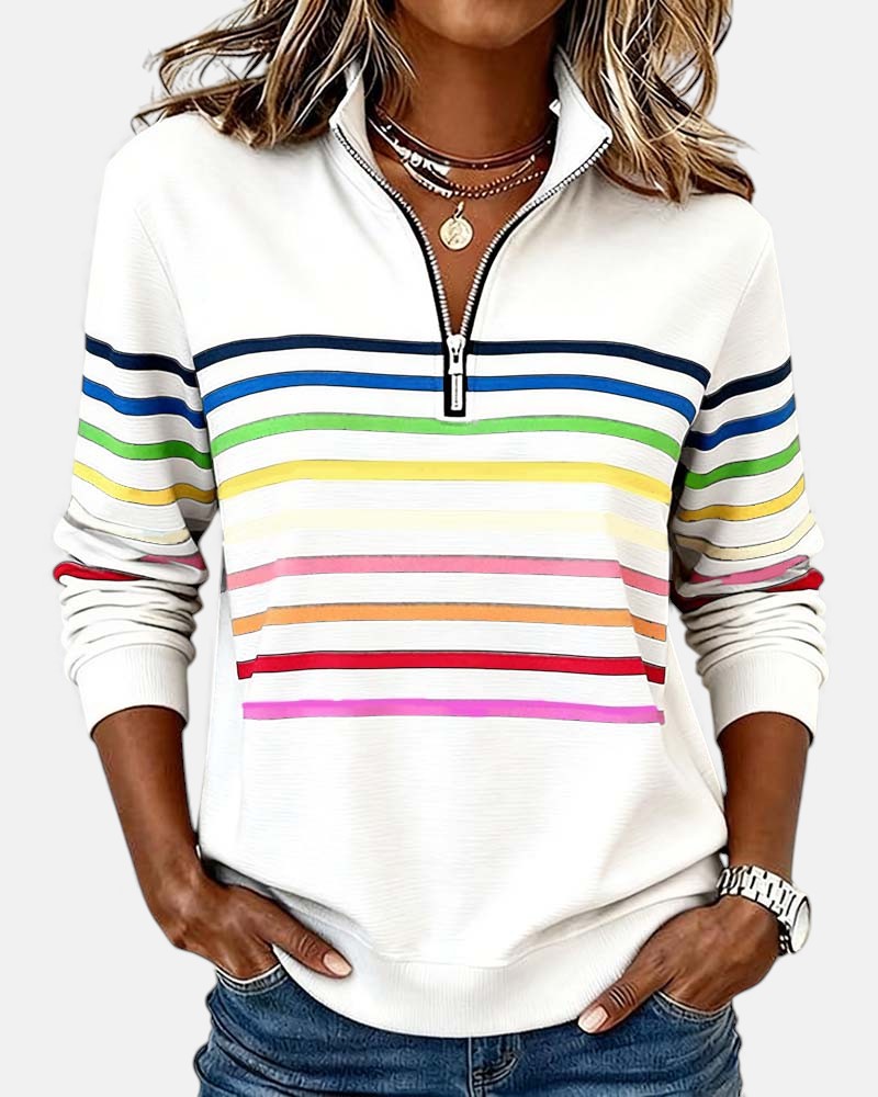 Marlowe | Rainbow Striped Zip-Up Sweatshirt