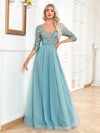 Fashion Elegant Prom Evening Dress V-Neck Women Party Gown Long Formal Evening Dress
