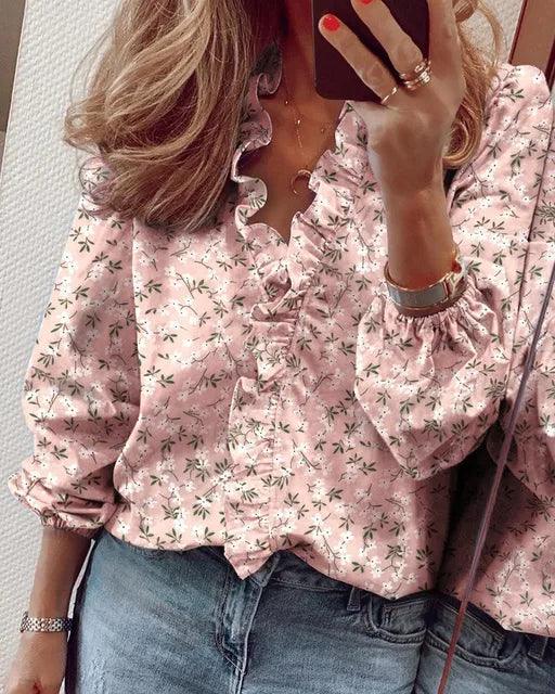 Beverly | Women's Ruffle V-Neck Long Sleeve Blouse