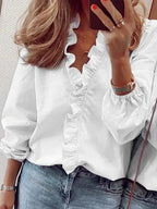 Beverly | Women's Ruffle V-Neck Long Sleeve Blouse