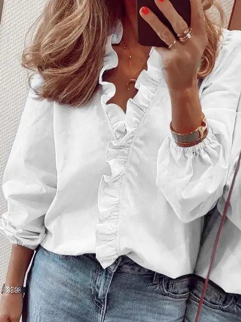 Beverly | Women's Ruffle V-Neck Long Sleeve Blouse