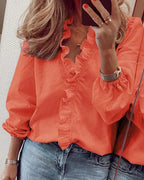 Beverly | Women's Ruffle V-Neck Long Sleeve Blouse