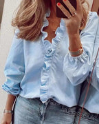 Beverly | Women's Ruffle V-Neck Long Sleeve Blouse
