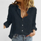 Linnea | Women's Linen-Look Button-Down Shirt with Lapel Collar