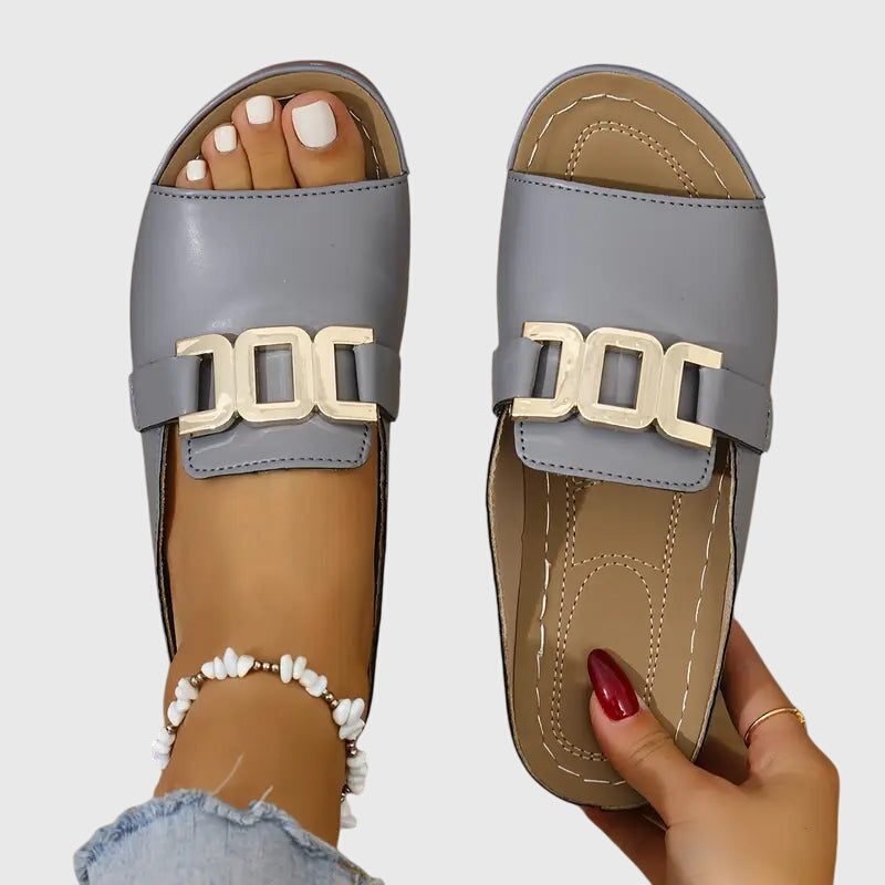 Brielle Comfy Buckle Sandals Gray