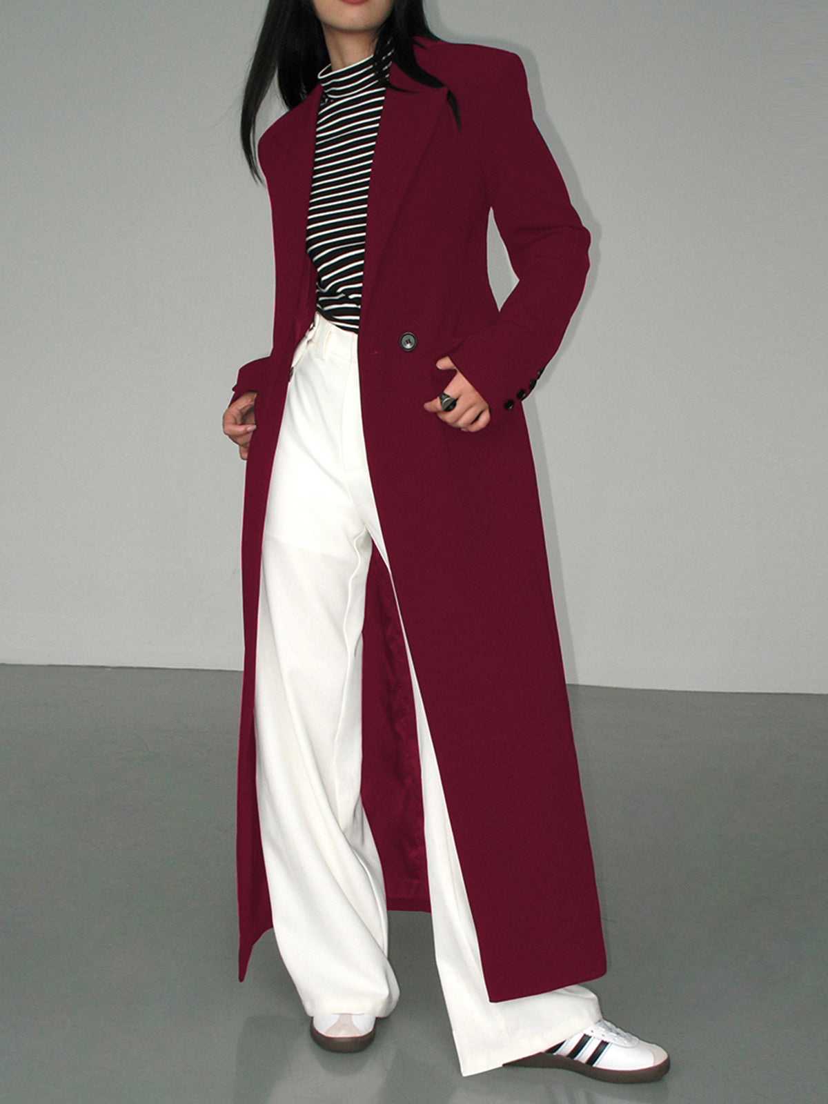 Collar Pocket Blazer Coat in Burgundy