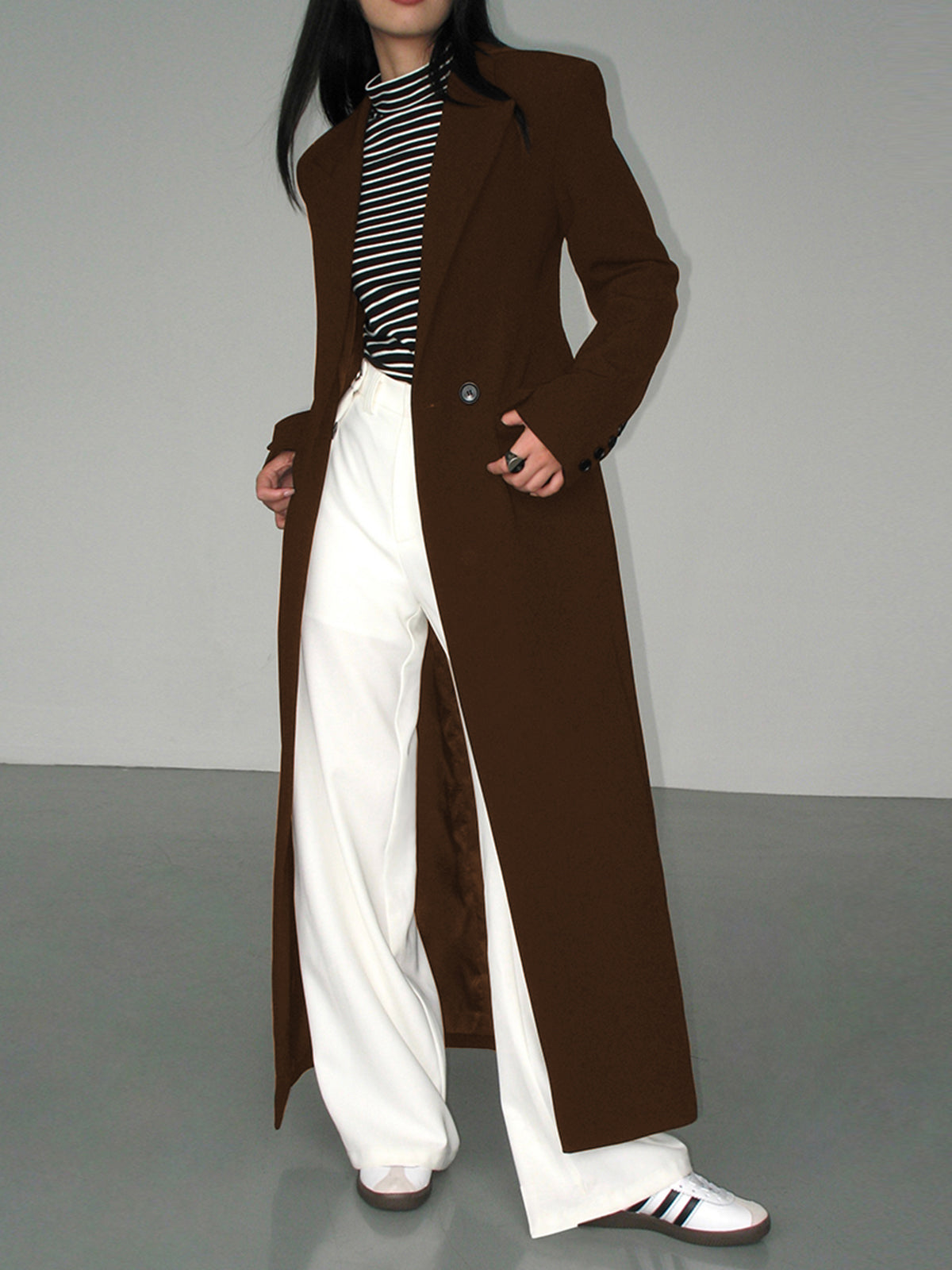 Collar Pocket Blazer Coat in Dark Brown