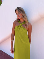 Cross Halter Split Long Dress side split detail
