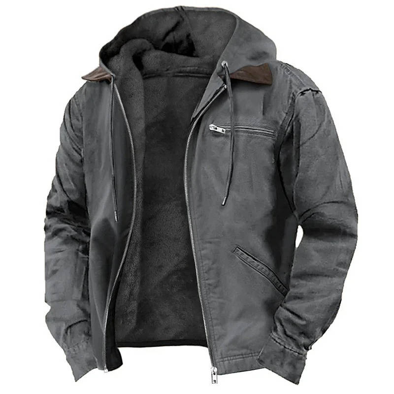 Gray hooded fleece jacket
