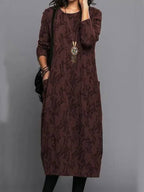 Marguerite | Long Sleeve Floral Midi Dress with Pockets