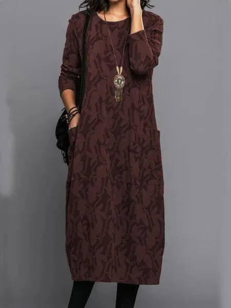 Marguerite | Long Sleeve Floral Midi Dress with Pockets