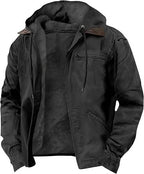 Black hooded fleece jacket