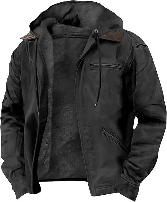 Black hooded fleece jacket