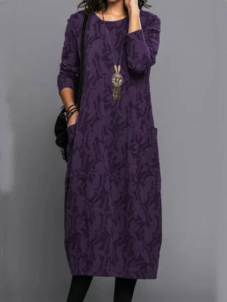 Marguerite | Long Sleeve Floral Midi Dress with Pockets
