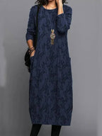Marguerite | Long Sleeve Floral Midi Dress with Pockets