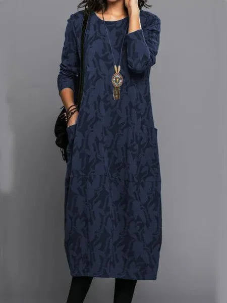 Marguerite | Long Sleeve Floral Midi Dress with Pockets