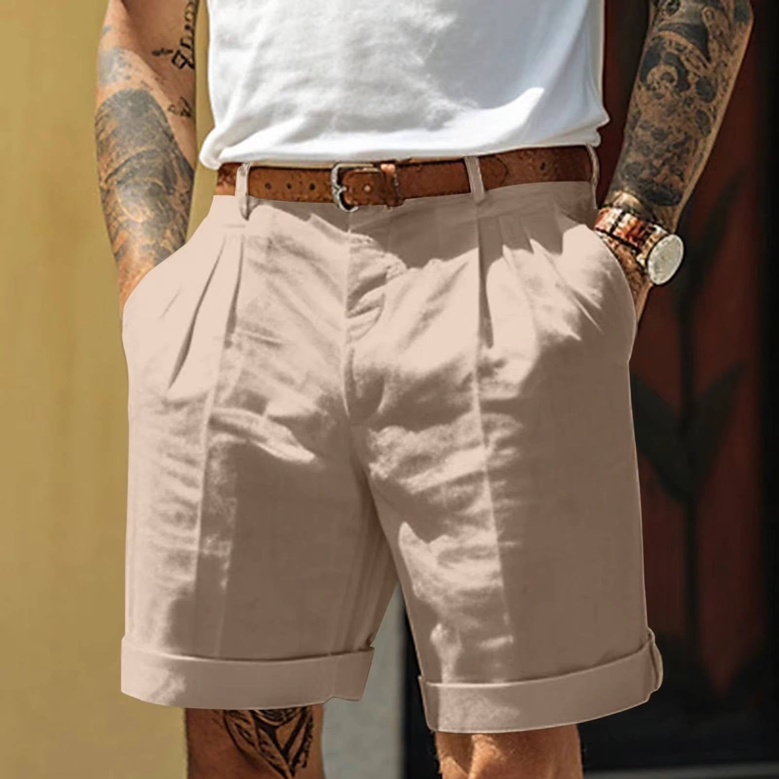 Pleated Shorts Khaki