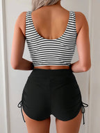 Women's 2 Piece High Waisted Tankini Swimsuit, Twist Front Set with Tie Side Bottoms