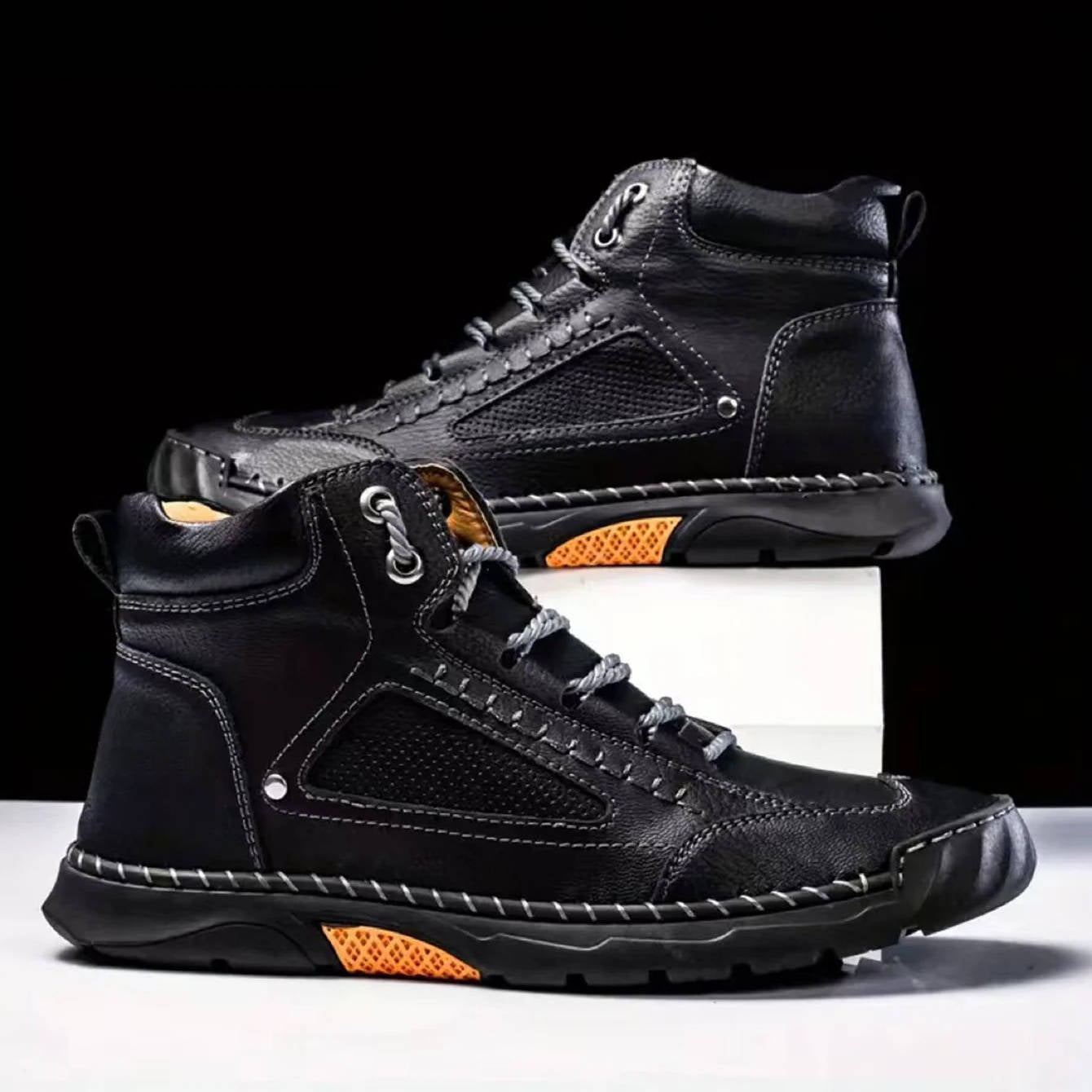 Men's Leather Hiking Boots - Black