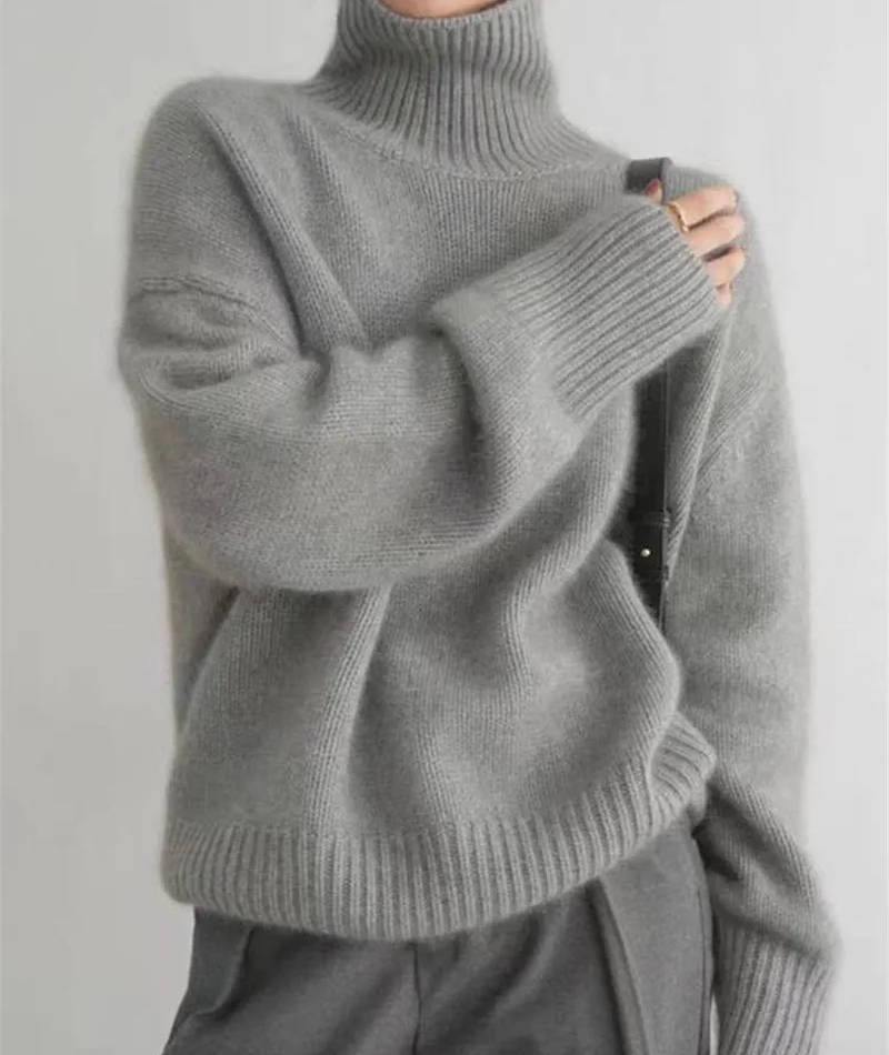 Women's Cashmere Turtleneck Sweater - Gray