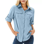 Women's Long Sleeve Sun Protection Shirts Safari Fishing Hiking