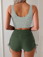 Women's 2 Piece High Waisted Tankini Swimsuit, Twist Front Set with Tie Side Bottoms