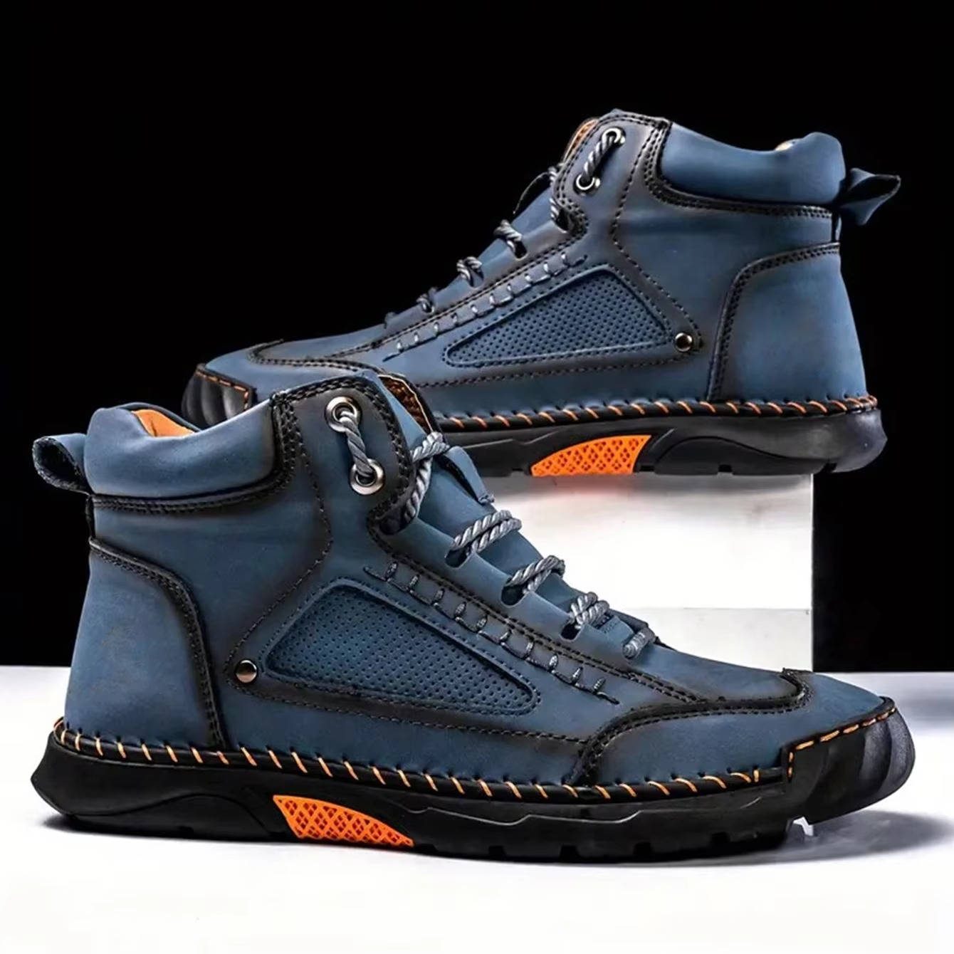 Men's Leather Hiking Boots - Blue