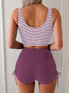 Women's 2 Piece High Waisted Tankini Swimsuit, Twist Front Set with Tie Side Bottoms