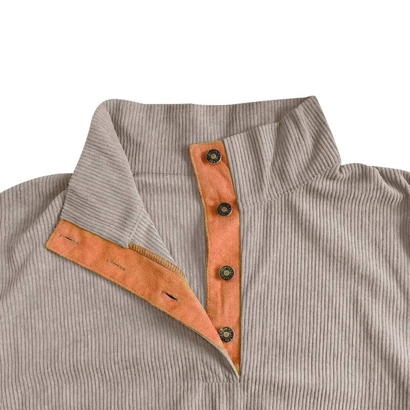 Mens Classic Button Neck Pullover Sweater elbow patch detail