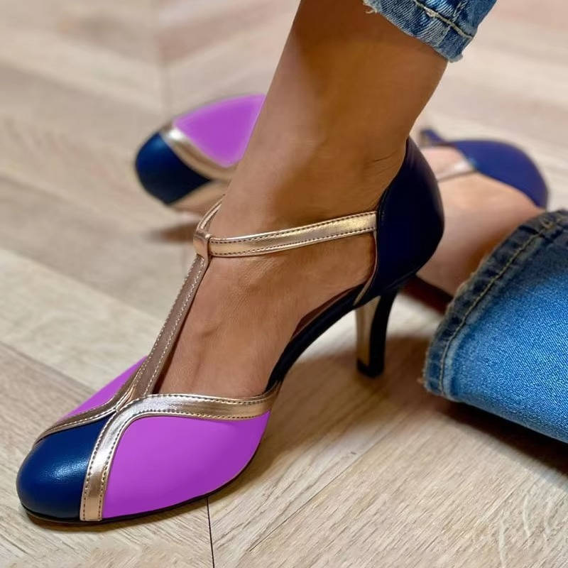 Rose blue T-strap heels
