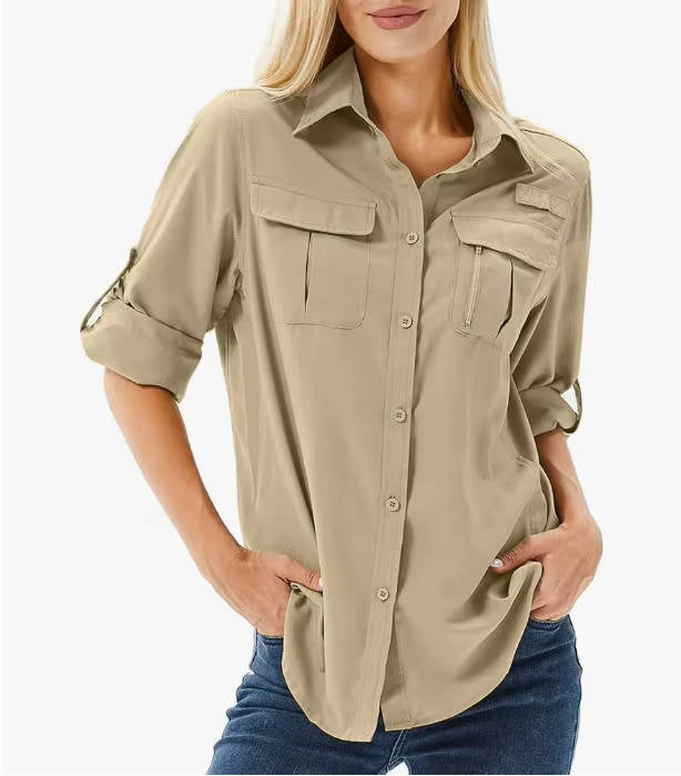 Women's Long Sleeve Sun Protection Shirts Safari Fishing Hiking