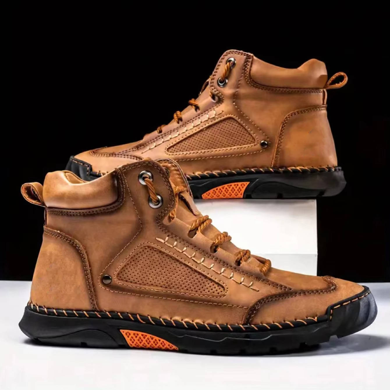 Men's Leather Hiking Boots - Gold
