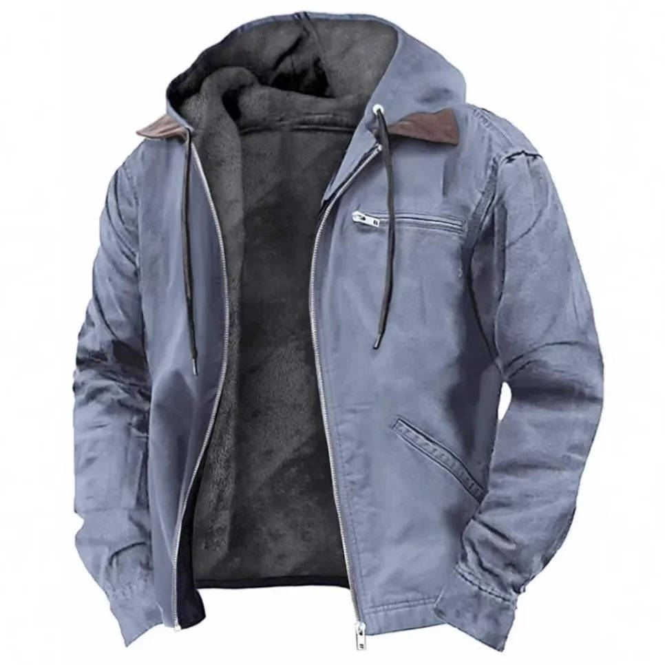 Navy blue hooded fleece jacket
