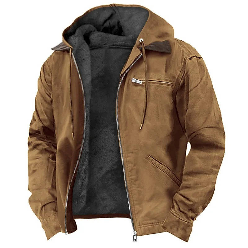 Camel hooded fleece jacket