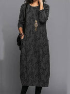 Marguerite | Long Sleeve Floral Midi Dress with Pockets