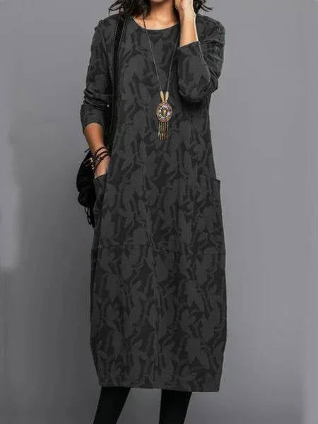 Marguerite | Long Sleeve Floral Midi Dress with Pockets