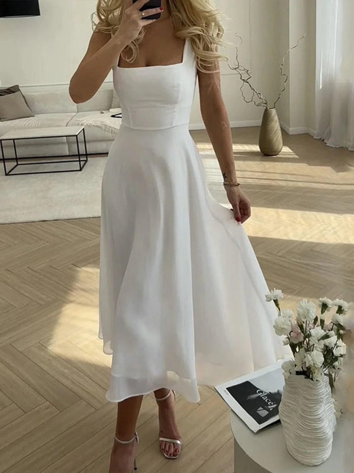 Women's Square-Neck Midi Dress