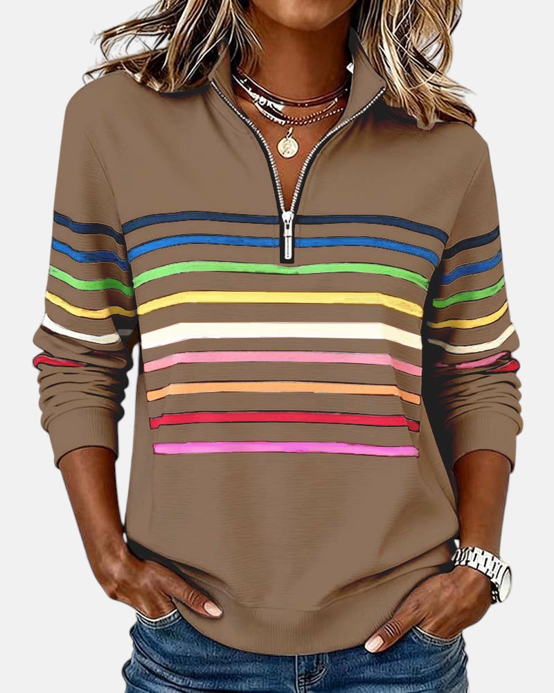 Marlowe | Rainbow Striped Zip-Up Sweatshirt