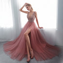 Elegant prom dress for women v neck sleeveless floor length gown