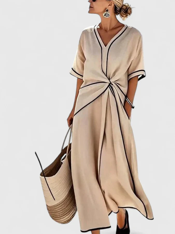 Vivienne Striped Summer Dress Beige