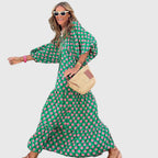 Marguerite Boho Maxi Dress in Green-Pink