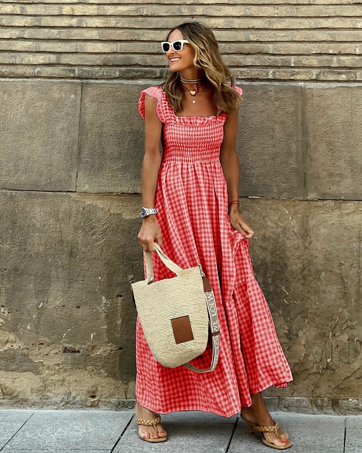 Fiona | Women's Smocked Gingham Maxi Dress